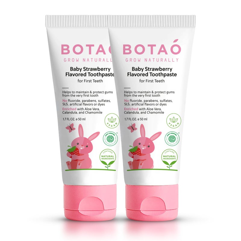 BOTAO Fluoride Free Toddler Toothpaste Strawberry Flavored Training Toothpaste for Toddlers EWG Verified Vegan SLS Free Safe to Swallow Aloe Vera 2Pack